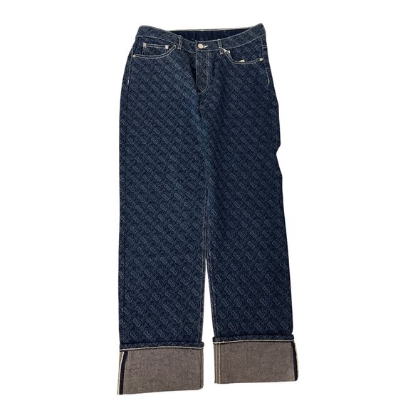 Burberry London England Monogram Denim Jeans With Cuffed Hem & Back Pockets